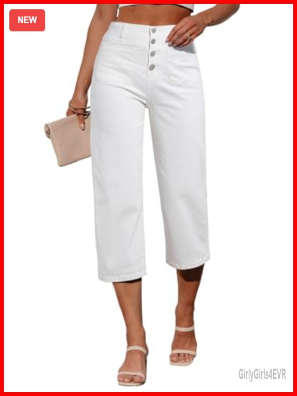 High Waisted Wide Leg Capri Jeans, Stretchy Loose Cropped Denim Pants